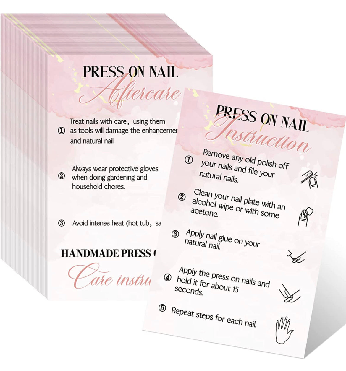 Press on Nail Cards 2 X 3.5 Inches Business Card Instructions Small  Business Supplies How to Apply and Remove Press on Nail Supplies - Etsy